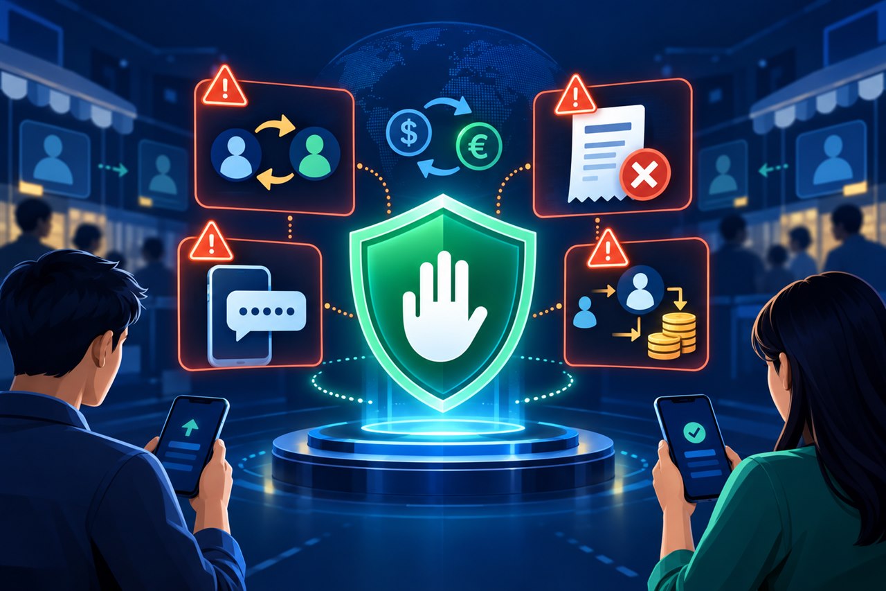 P2P FX warning signs stopped by a protected review shield.